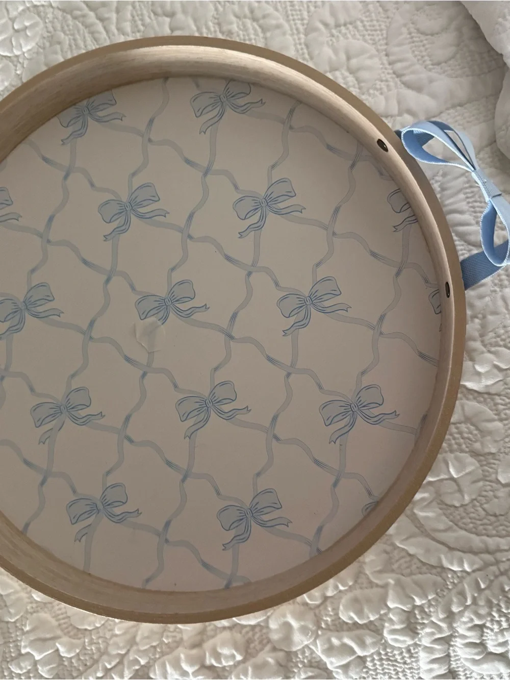 Target Bullseye Playground Blue Coquette Bow Wood Tray